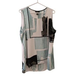 Alfani Womens Teal Geometric High Low Sleeveless Breezy Flowy Tunic Top Size 16